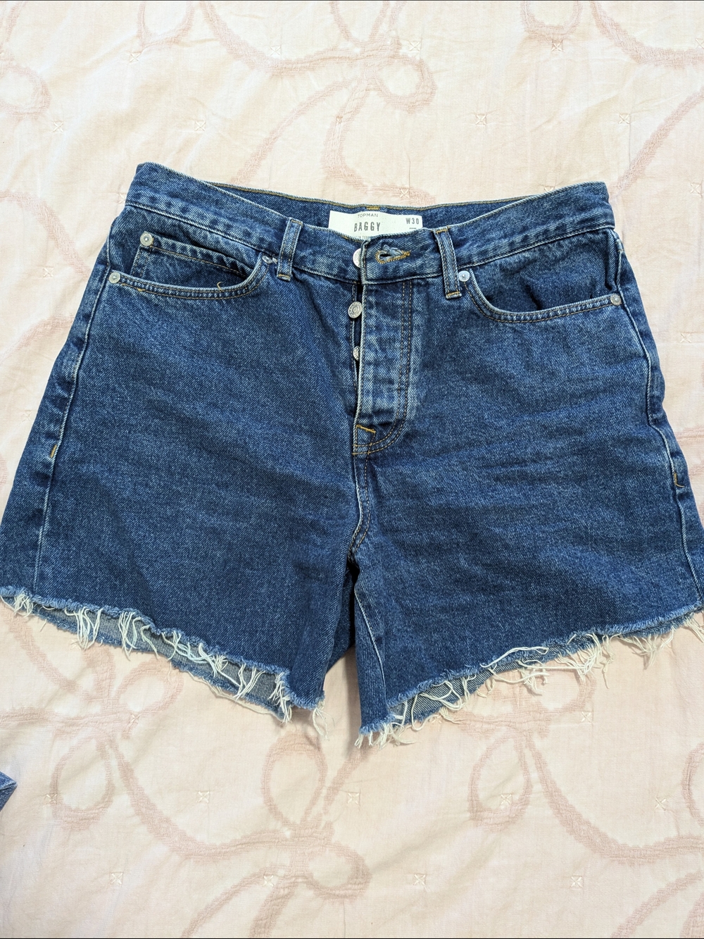 Topman Dark Blue Denim Cutoff Shorts